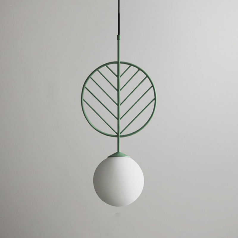 Multicolored Leaf Pendant Lighting Macaron 1 Head White Glass Suspension Light for Cafe