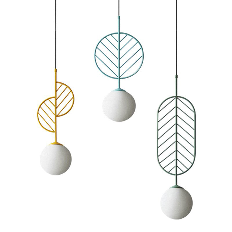 Multicolored Leaf Pendant Lighting Macaron 1 Head White Glass Suspension Light for Cafe