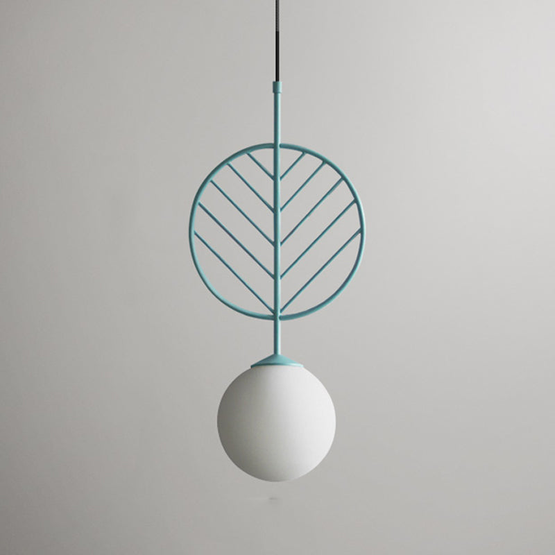 Multicolored Leaf Pendant Lighting Macaron 1 Head White Glass Suspension Light for Cafe