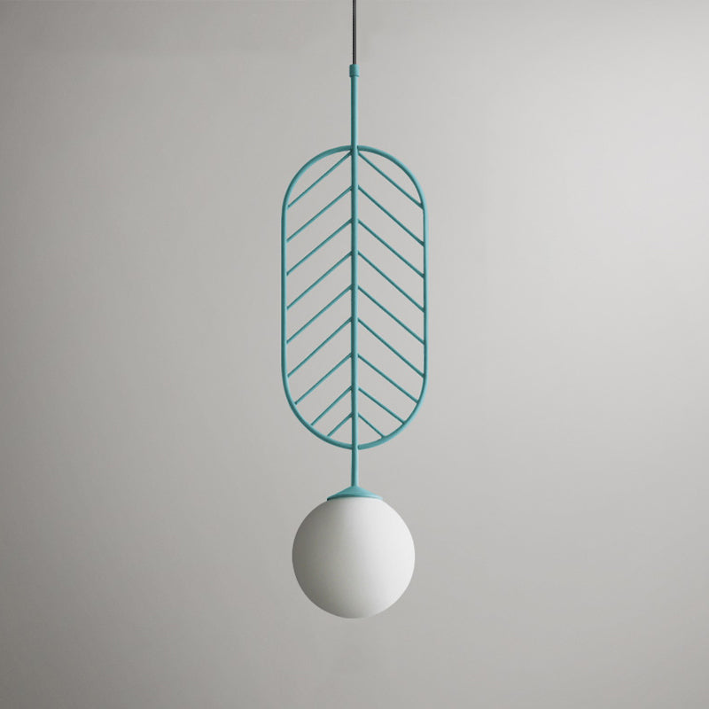 Multicolored Leaf Pendant Lighting Macaron 1 Head White Glass Suspension Light for Cafe