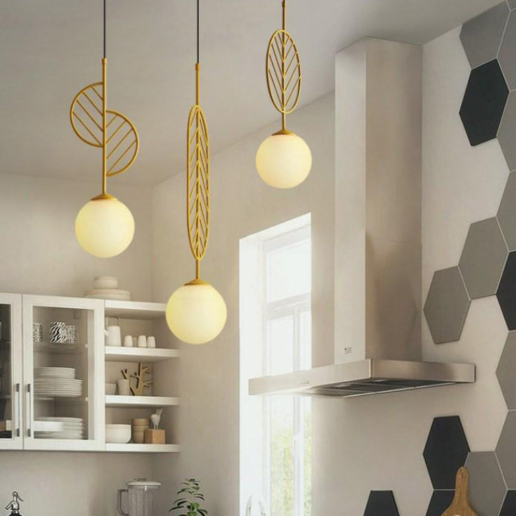 Multicolored Leaf Pendant Lighting Macaron 1 Head White Glass Suspension Light for Cafe