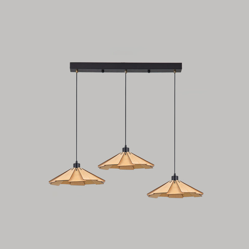 Geometry Shaped Basswood Ceiling Pendant Light Modern Style Hanging Light for Dining Room