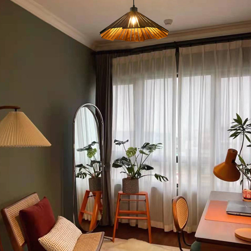 Geometry Shaped Basswood Ceiling Pendant Light Modern Style Hanging Light for Dining Room