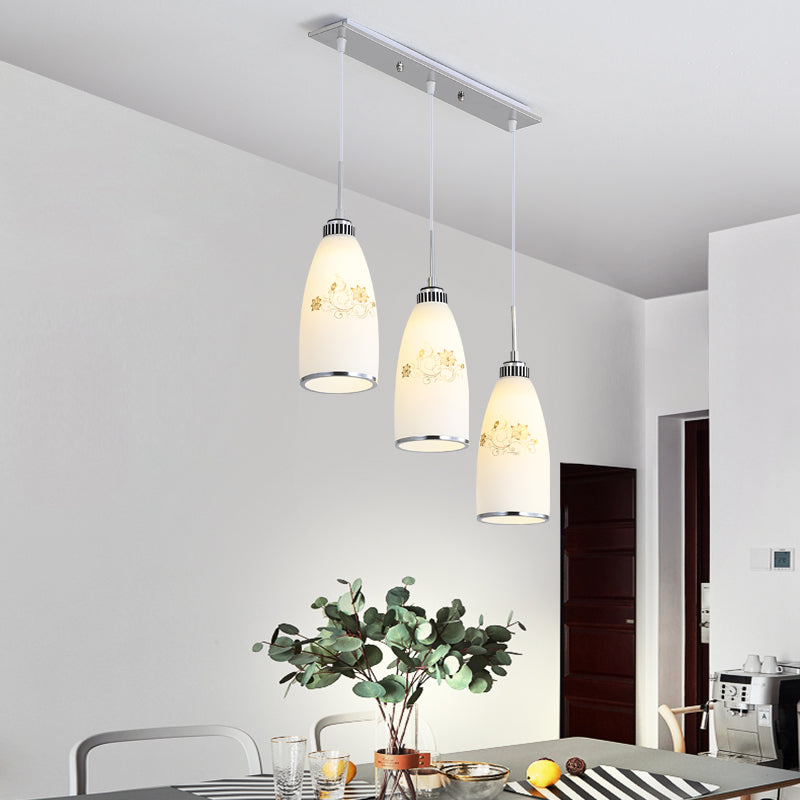 Minimaliste 3 lumières Pendante Bell Glass Shade Suspension Lampe pour salle à manger