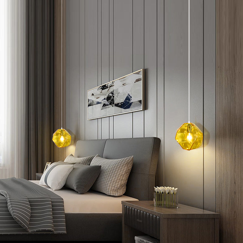 Diamant en verre petit pendentif moderniste suspendu luminaire pour chambre à coucher
