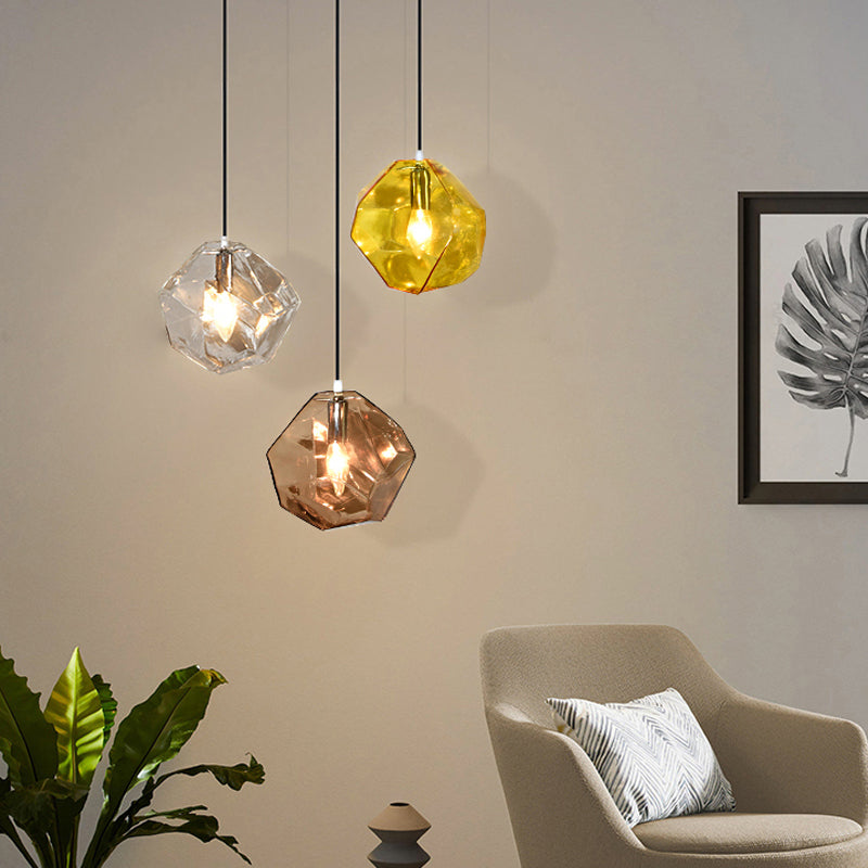Diamant en verre petit pendentif moderniste suspendu luminaire pour chambre à coucher