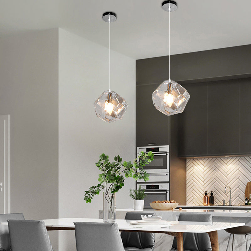 Diamant en verre petit pendentif moderniste suspendu luminaire pour chambre à coucher