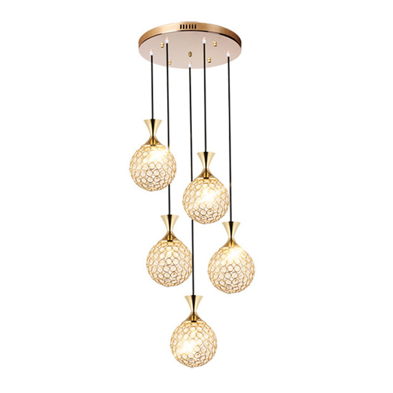 Escaliers multi-légers en spirale Pendant la lampe à goutte élégante minimaliste avec nuance de cristal à billes