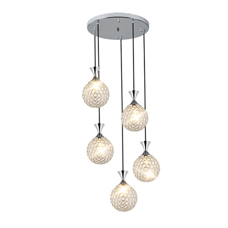 Escaliers multi-légers en spirale Pendant la lampe à goutte élégante minimaliste avec nuance de cristal à billes