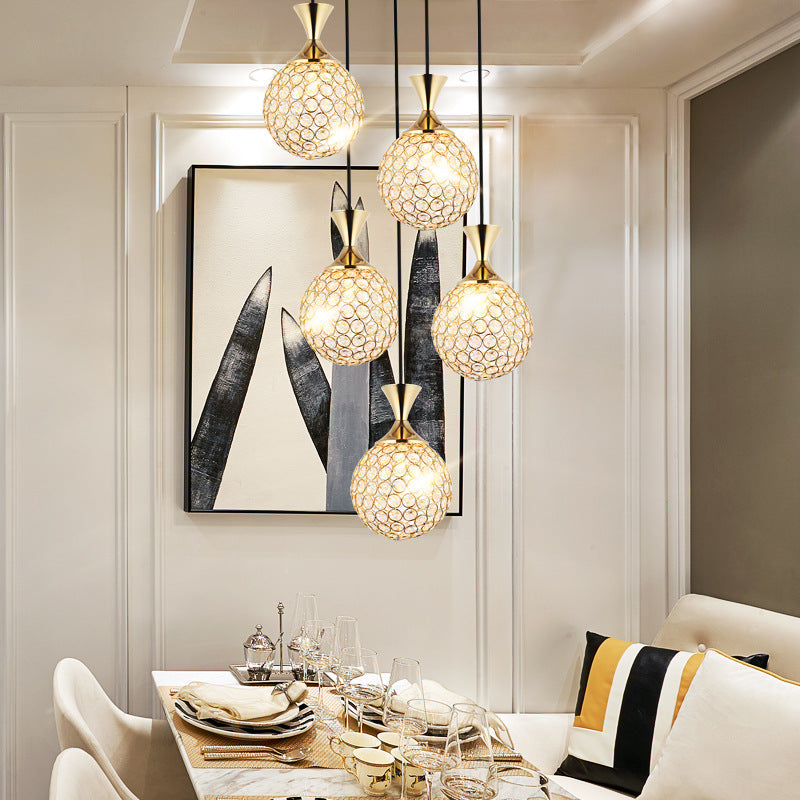 Escaliers multi-légers en spirale Pendant la lampe à goutte élégante minimaliste avec nuance de cristal à billes