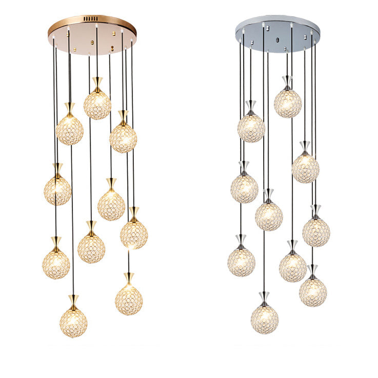 Escaliers multi-légers en spirale Pendant la lampe à goutte élégante minimaliste avec nuance de cristal à billes