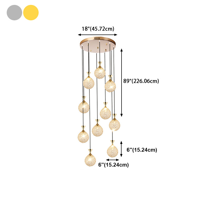 Escaliers multi-légers en spirale Pendant la lampe à goutte élégante minimaliste avec nuance de cristal à billes