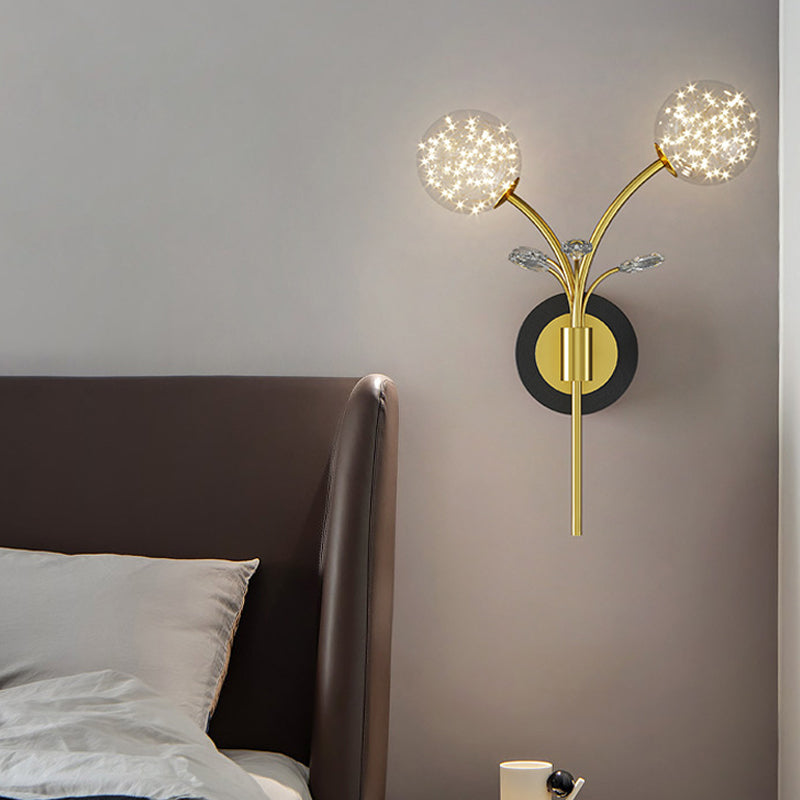 2-lichts Noordse wandlicht metaal Gouden Globe Led Wall Sconce voor woonkamer