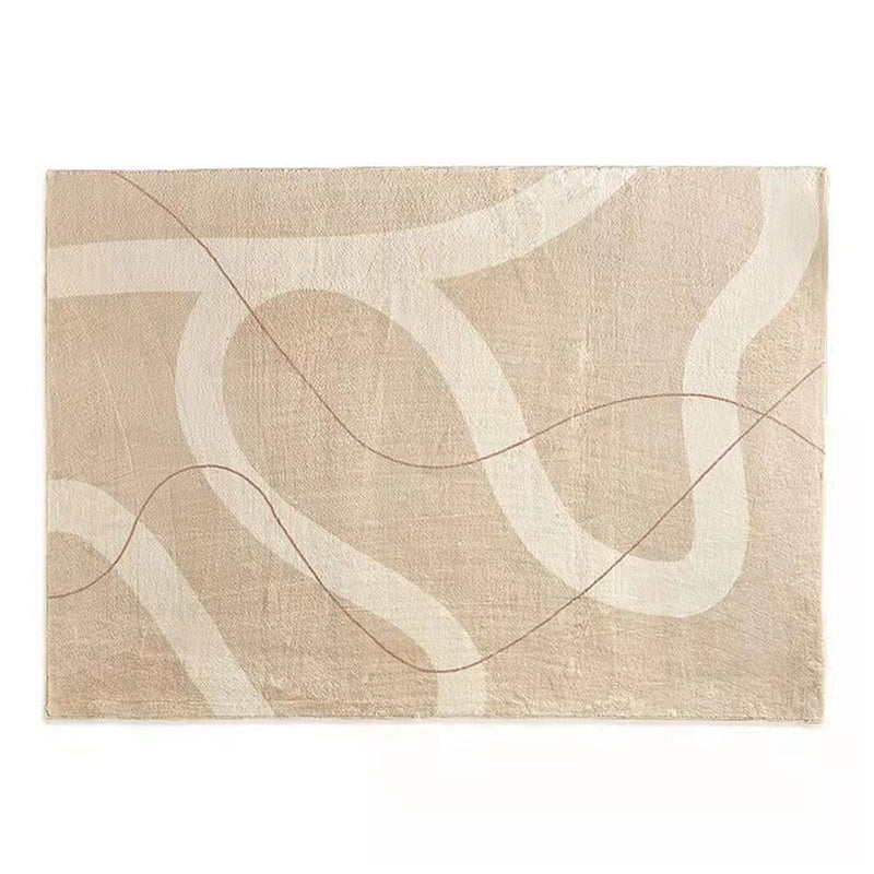 Light Yellow Irregular Line Rug Polyester Simple Rug Washable Rug for Living Room