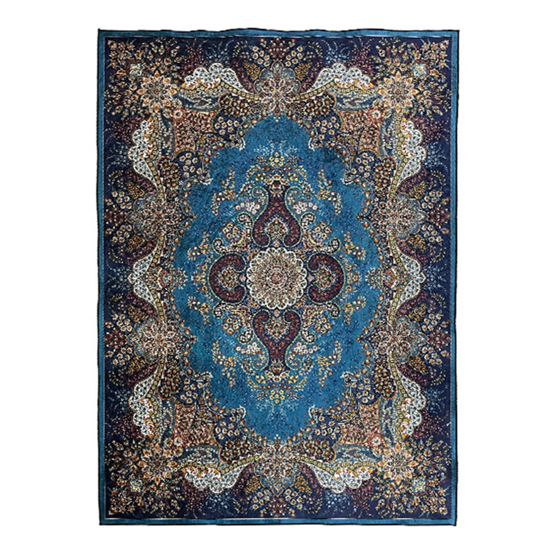Blue Traditional Rug Polyester Graphic Rug Washable Rug for Living Room