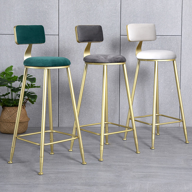 Glam Metal Upholstered Barstool Living Room Bar Stool with Low Back and Cushion