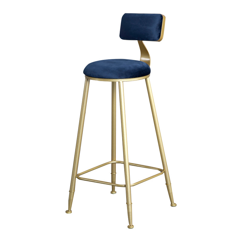 Glam Metal Upholstered Barstool Living Room Bar Stool with Low Back and Cushion