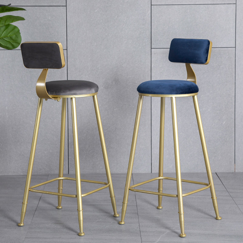 Glam Metal Upholstered Barstool Living Room Bar Stool with Low Back and Cushion