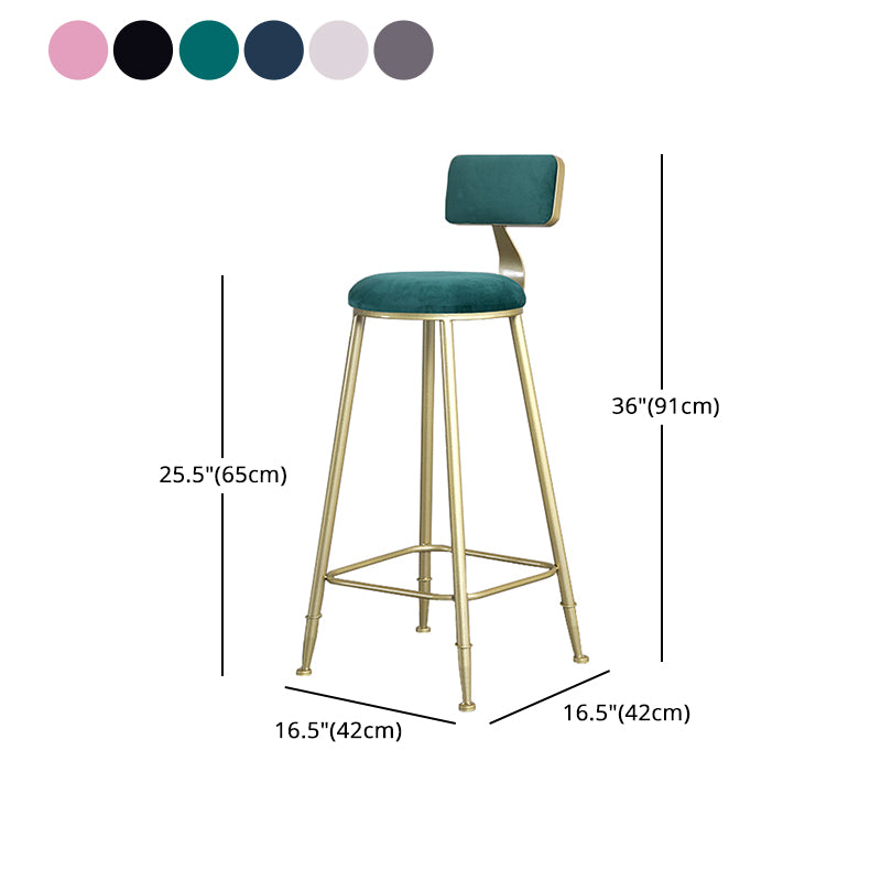 Glam Metal Upholstered Barstool Living Room Bar Stool with Low Back and Cushion