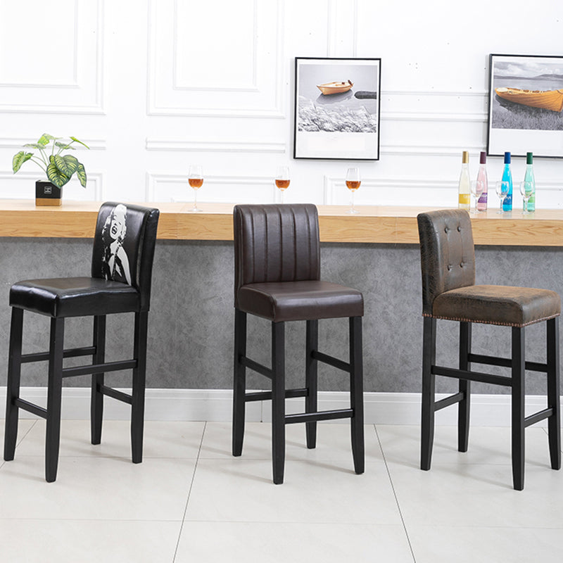 Contemporary Leather Solid Wood Barstool Bristol Bar Stool with Low Back