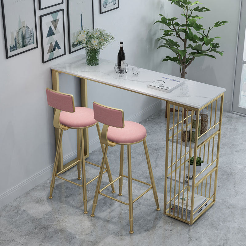 Glam Marble Pub Table with Rectangle Table Top Gold Double Pedestal Table - 42" H