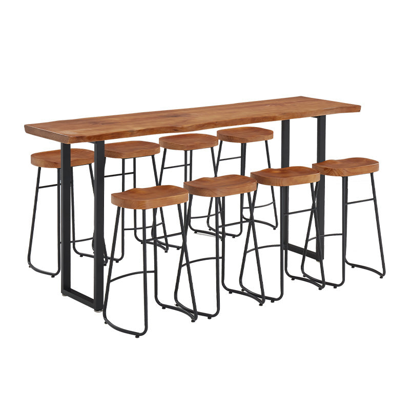 Brown Modern Style Table in Solid Wood and Metal Balcony Bar Table