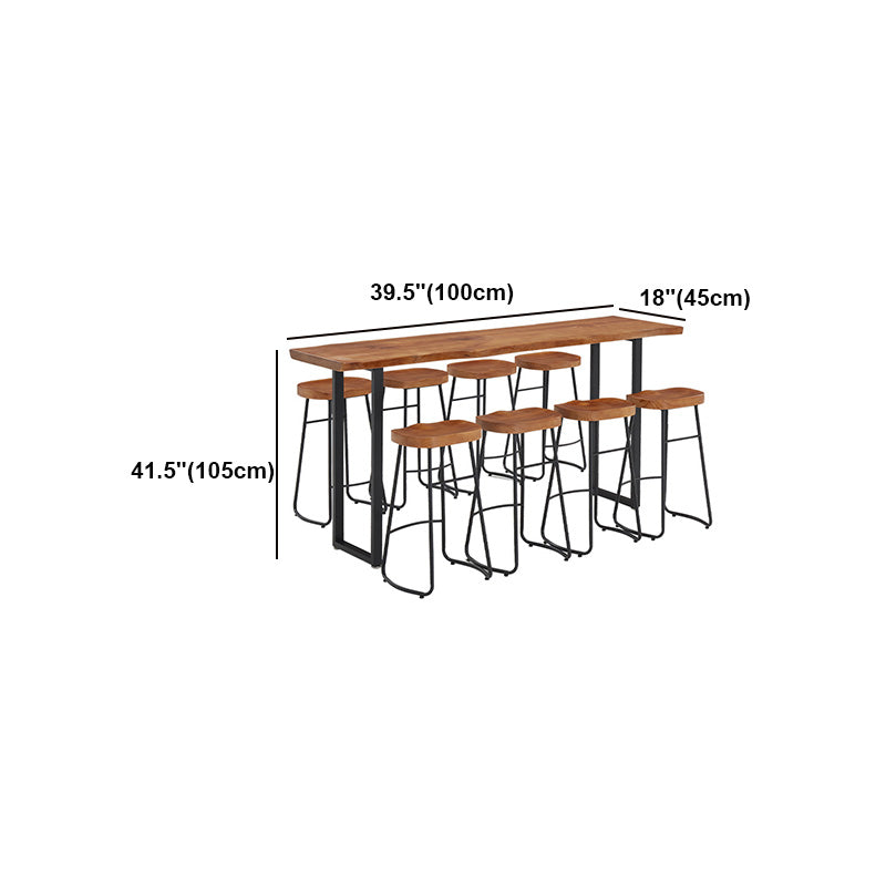 Brown Modern Style Table in Solid Wood and Metal Balcony Bar Table
