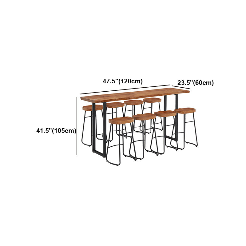 Brown Modern Style Table in Solid Wood and Metal Balcony Bar Table