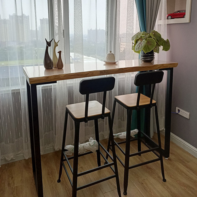 Brown Modern Style Table in Pine Wood and Metal Balcony Bar Table