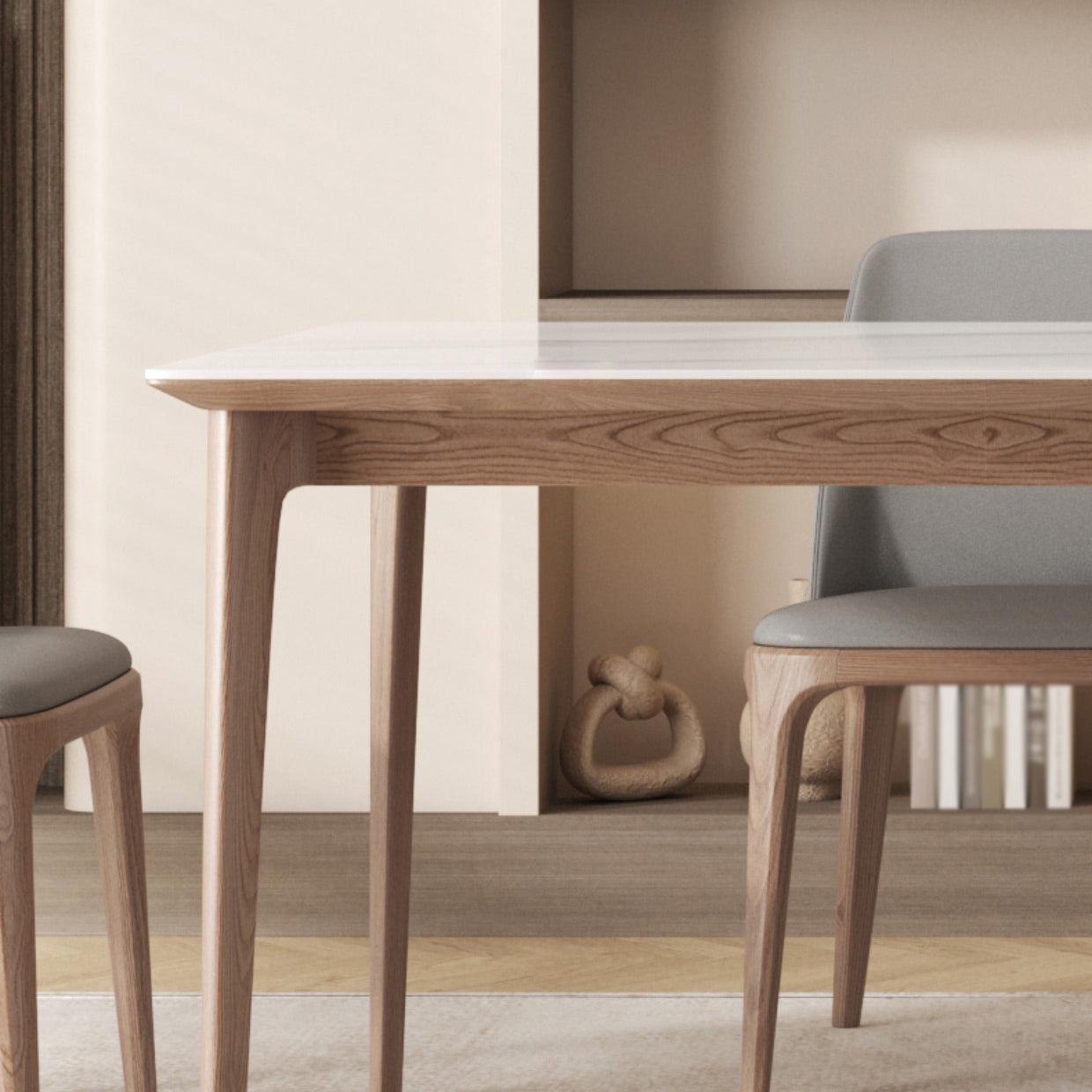 Modern 1/4/5/6/7 Pieces Dining Set Sintered Stone Dining Table Set with Wood Legs for Home