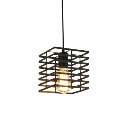 Squared Cage Restaurant Ceiling Pendant Light Retro Style Metal 1 Light Black/White Hanging Lamp