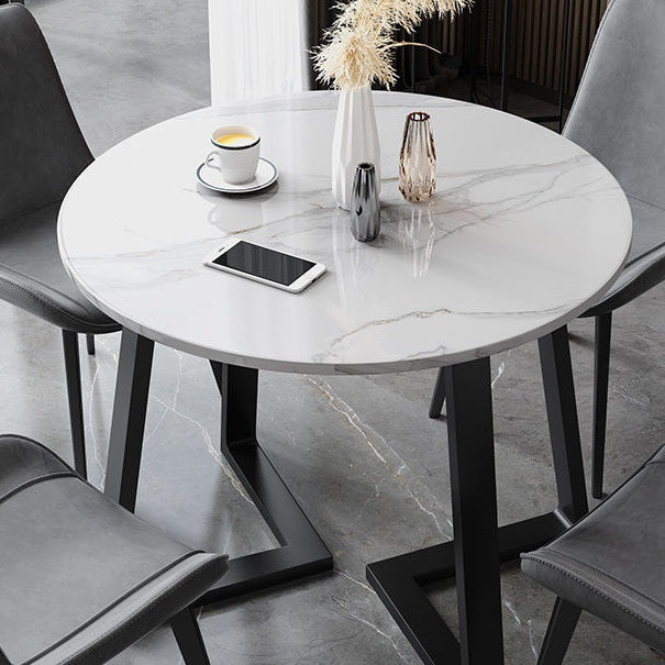 Mesa de piedra con pedestal doble, mesa de comedor de estilo industrial para interiores