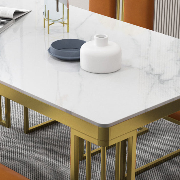 Metal Traditional Luxury Rectangle Indoor Table Marble Top Table with 4 Legs
