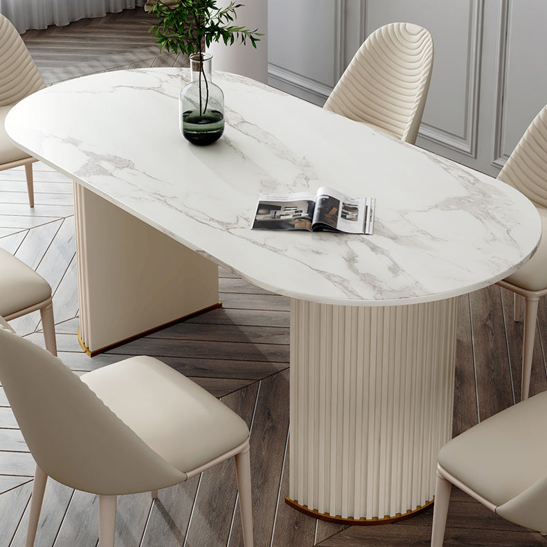 Traditionele luxe eettafel Ovaal Dubbele voetstuk Dining Site Tafel voor eetkamer