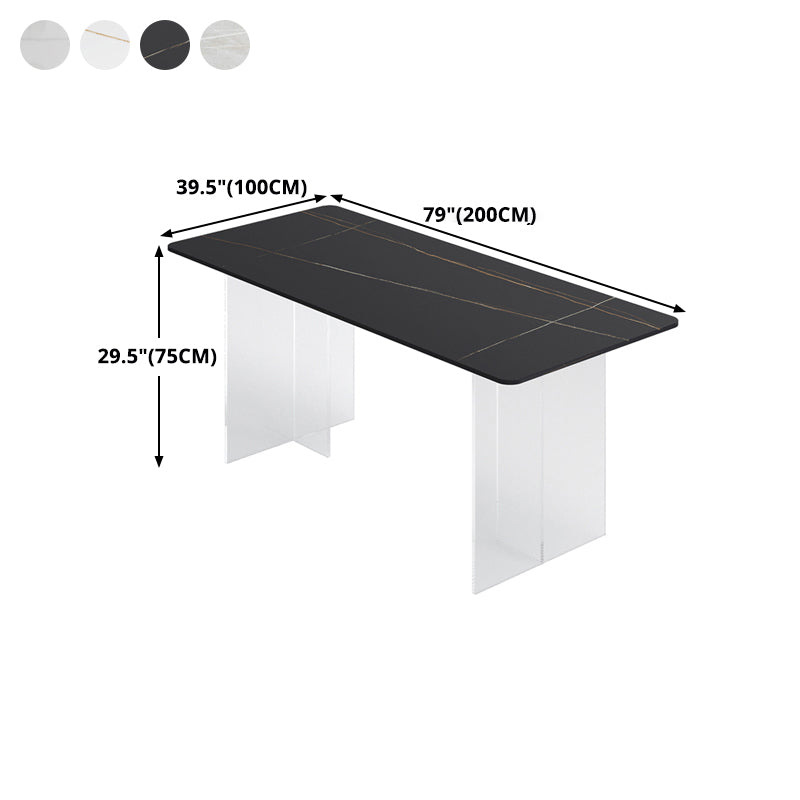 Sintered Stone Dining Table Modern Rectangle Table with Acrylic Base for Kitchen
