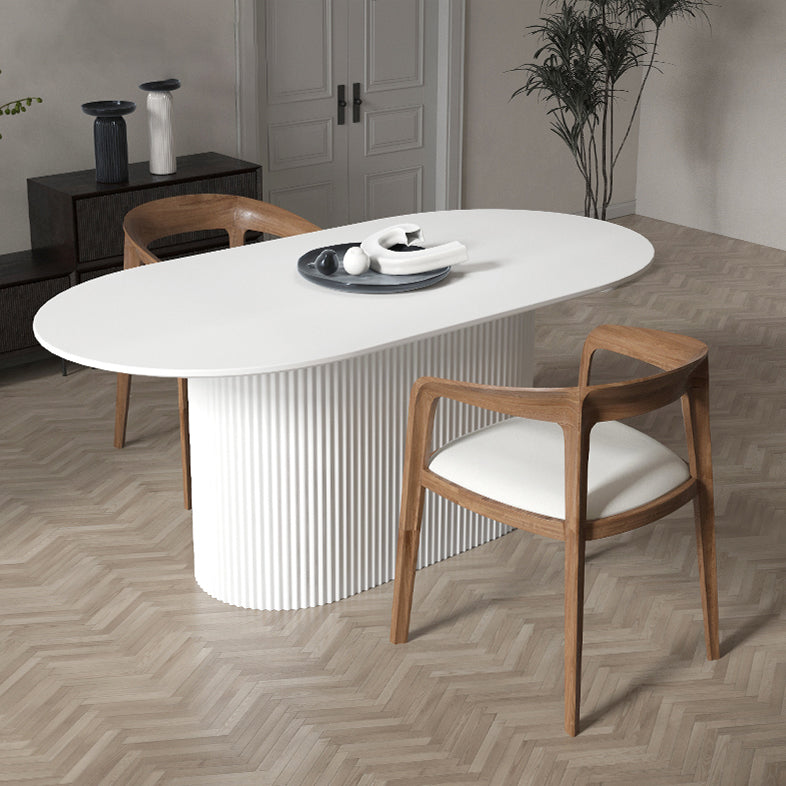 Modern White Top Dining Table Oval Dining Table with Wooden Base