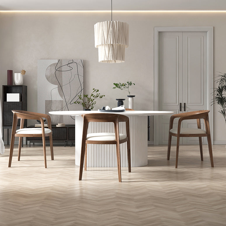 Modern White Top Dining Table Oval Dining Table with Wooden Base