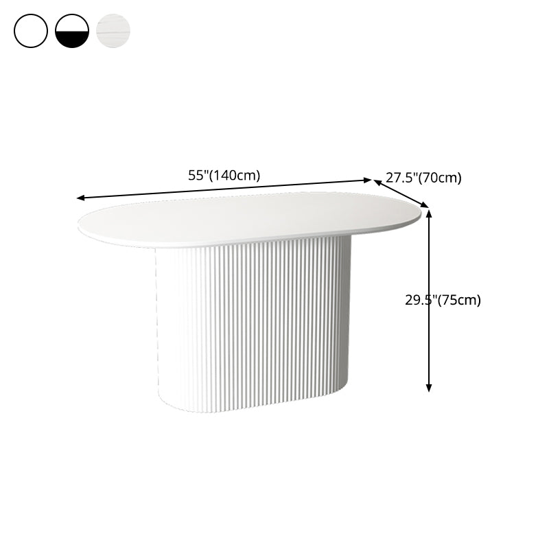 Modern White Top Dining Table Oval Dining Table with Wooden Base