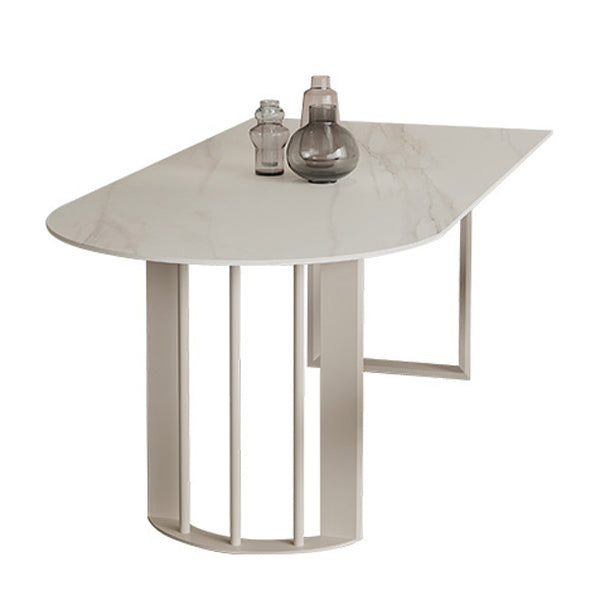 Sintered Stone Dining Table White Top Modern Double Pedestal Table for Kitchen