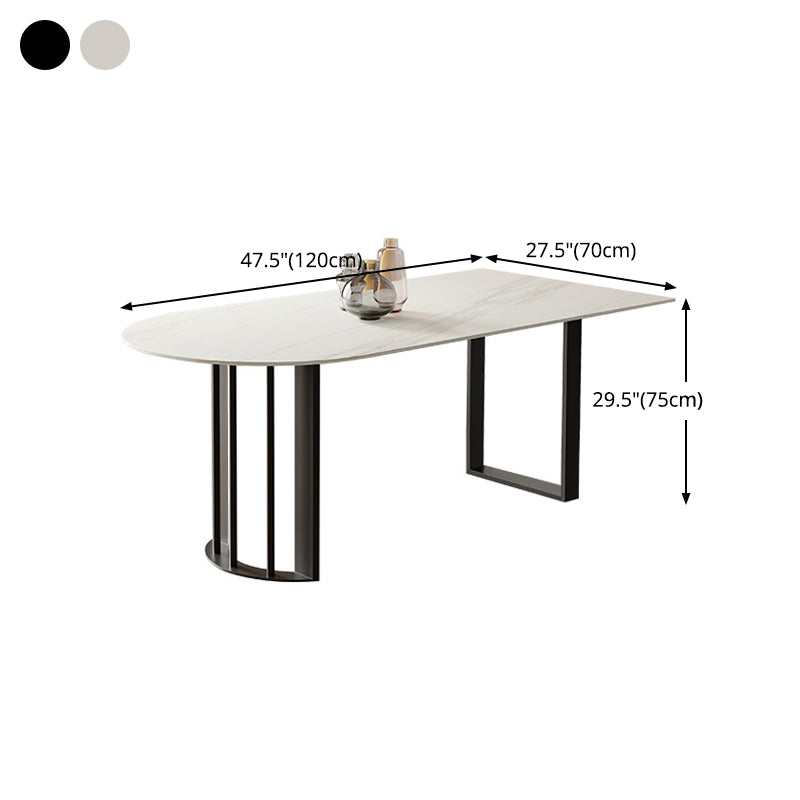 Sintered Stone Dining Table White Top Modern Double Pedestal Table for Kitchen