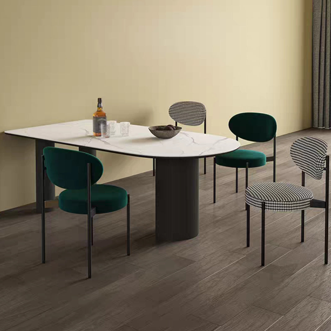 Mesa de comedor moderna de forma libre de metal, mesa de piedra sinterizada para comedor