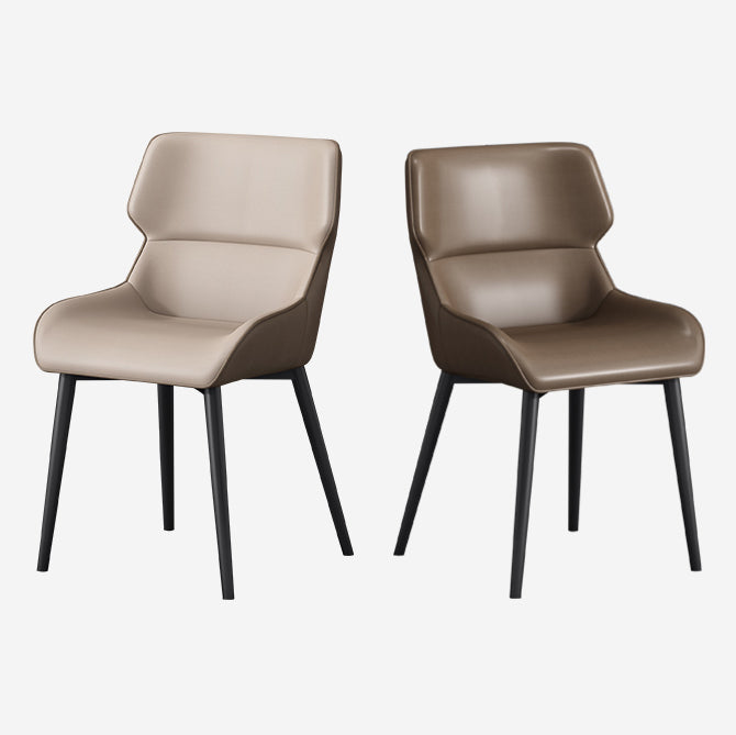 Silla de comedor moderna Parsons curvada de cuero con acabado mate