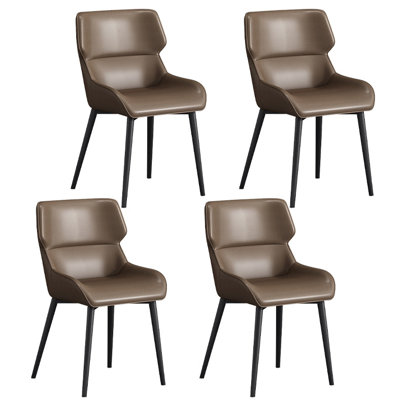 Silla de comedor moderna Parsons curvada de cuero con acabado mate