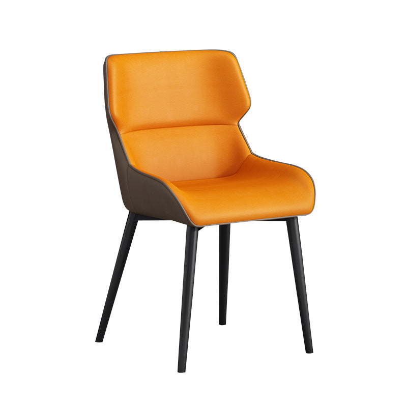 Modern Dining Arm Chairs Matte Finish Leather Curved Parsons Chair