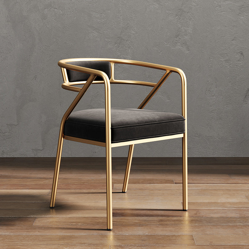 Silla de metal escandinavo Glam para comedor y cocina, sillón con respaldo abierto