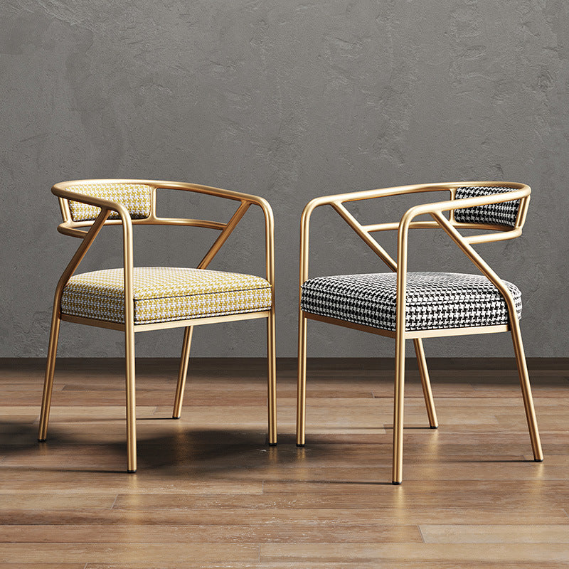 Silla de metal escandinavo Glam para comedor y cocina, sillón con respaldo abierto