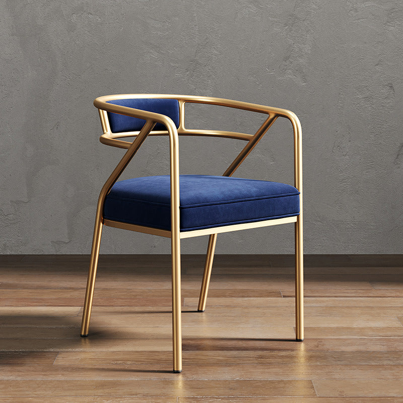 Silla de metal escandinavo Glam para comedor y cocina, sillón con respaldo abierto