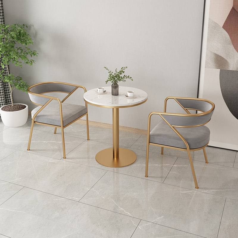 Silla de comedor con brazo de metal Glam, respaldo abierto, silla lateral para uso doméstico