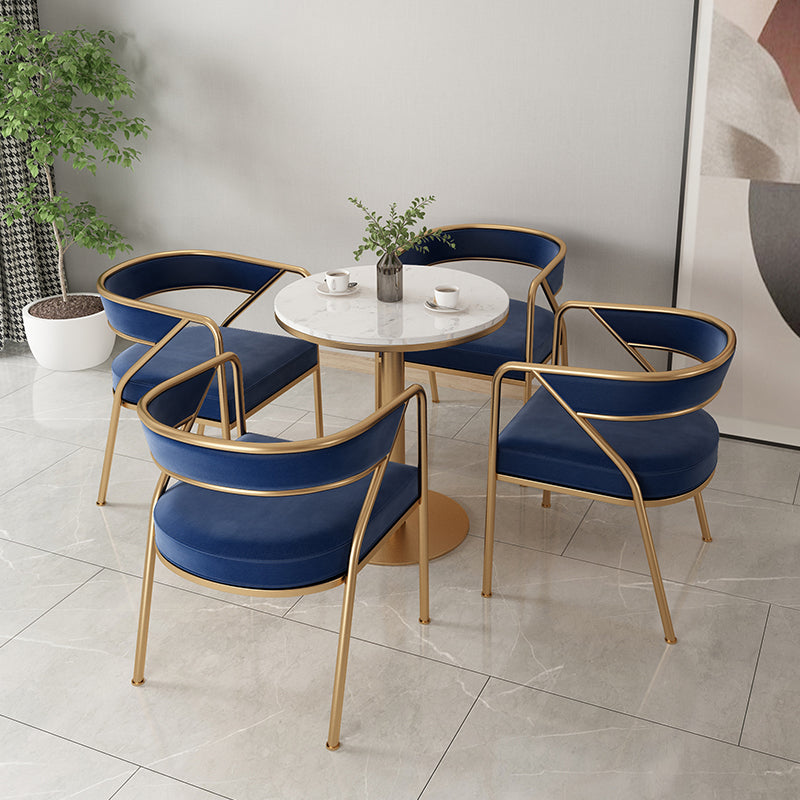 Silla de comedor con brazo de metal Glam, respaldo abierto, silla lateral para uso doméstico