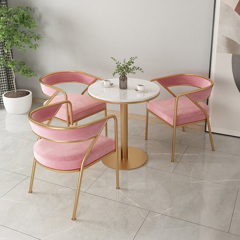 Silla de comedor con brazo de metal Glam, respaldo abierto, silla lateral para uso doméstico
